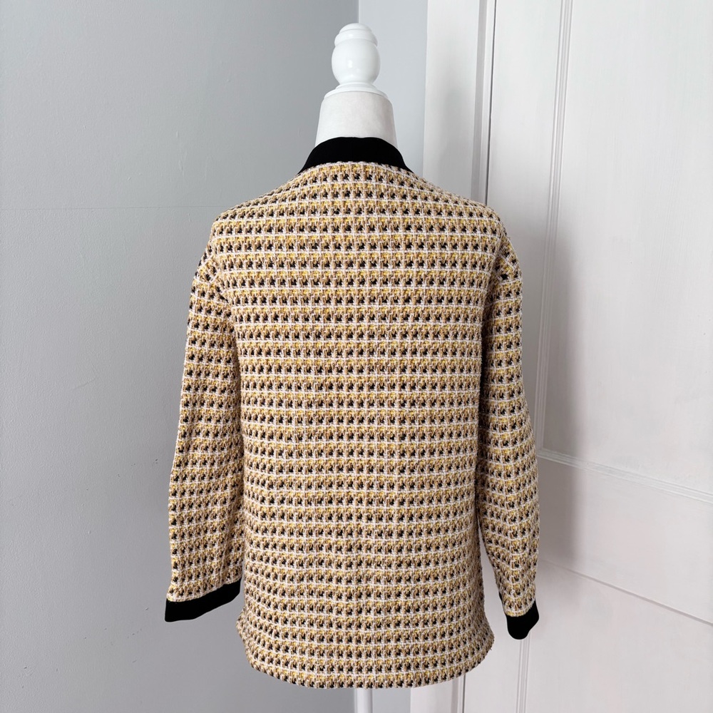 Maje Metallic Cotton Blend Tweed Jacket Button Front Pockets Black Yellow Trim - Picture 7 of 9